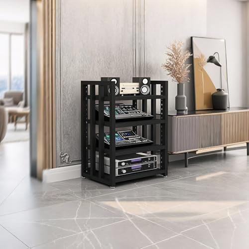 Scaffale a 4 ripiani in metallo, regolabile in MDF, per intrattenimento, sala giochi e registrazione, design moderno in legno bianco, salvaspazio AV Sto Solut