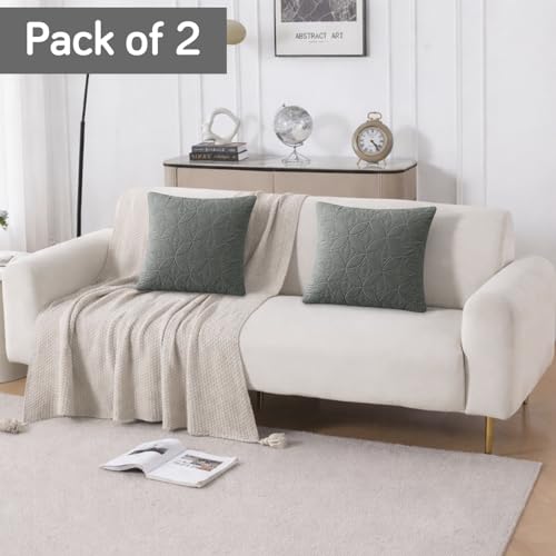 Image of HOKIPO 100% Leakproof Quilted Cushion Cover for Sofa 16x16 Inches, Set of 2, Dove Grey (AR-6280-DGRY*2)