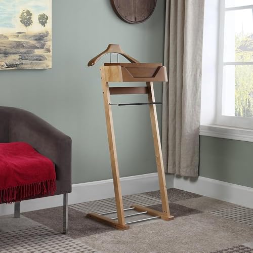 IROEJT Perchero de Madera Independiente con Bandeja extraíble y Zapatero de Metal: Elegante Perchero para Hombres y Mujeres, Ideal para Guardar Ropa y aparcacoches.