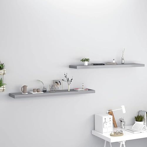 Floating Wall Shelves 2 pcs Gray 47.2"x9.3"x1.5" MDF,Bookshelf Boards Showcase Room Separation Cube Shelf Suitable for Study, Bedroom, Bathroom