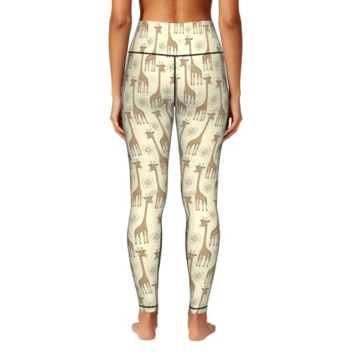 Pantalones de yoga para mujer con estampado de jirafas y cómodos bolsillos 4