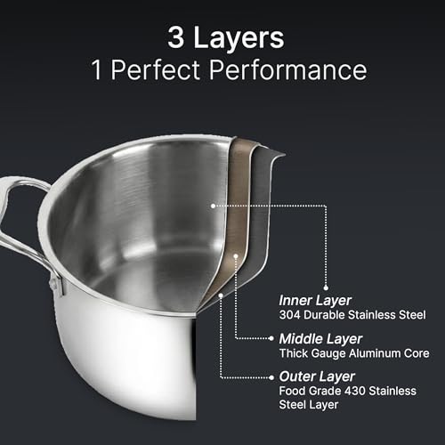 Image of AGARO Regency 20 cm Triply Stainless Steel Casserole with Lid, 3.2L, Induction & Gas Compatible, Even Heat, Non-Toxic, Dishwasher Safe cookware for Kitchen Perfect for biryani, pulao & Curry.