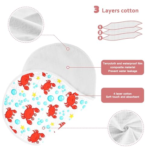 Cartoon Red Crabs Muslin Burp Cloths for Baby 4-Layer Absorbent Cotton Large 22" x 11" Soft Spit Up Rags for Newborns Boys Girls, 4 Pack3