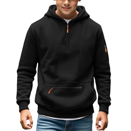 Boys Hoodies Casual Athletic Tactical Hoodie Quarter Zip Pullover Long Sleeve Outdoor Hooded Sweathshirt with Pocket
