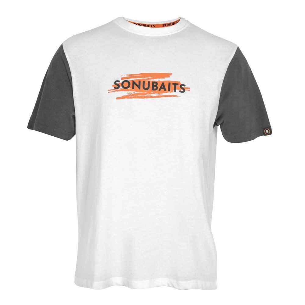 Preston Unisex White Sonubaits T-Shirt 2XL, Classic Style, Match Fishing T-Shirt, Body With Grey Sleeves, Extra Long Body, Code S0880057.