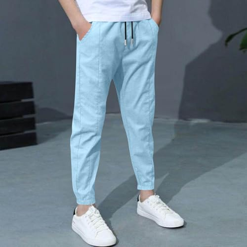 Boys Linen Jogger Pants Elastic Waist Trousers Kids Straight Leg Workout Hiking Joggers Casual Drawstring Trousers3