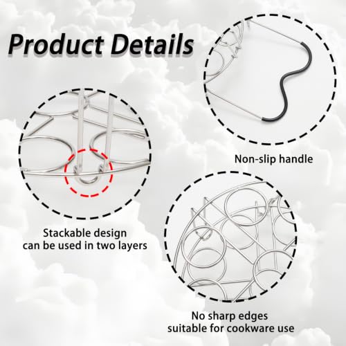 Image of 304 Stainless Steel Stackable Egg Steamer Rack Holds 18 Eggs | Double-layer Wire Steaming Rack & Skewers with Heat-Resistant Handles for 6qt /8qt Pressure Cooker Grilling