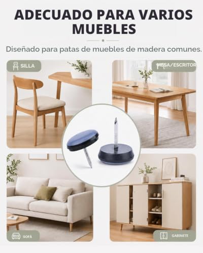 Miniatura 4 de Vabneer Deslizadores Para Muebles Con Clavos, 42 Piezas Almohadillas De Ptfe Teflón, 19mm Para Mover Muebles Pesados En Suelos Duros Y Alfombras