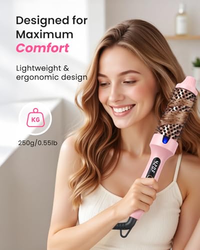 Thermal Brush for Blowout – 1.5 Inch Heated Round Brush for Dry Hair Styling, Less Frizz with Negative Ions, Dual Voltage 110-240V for Travel, Dual PTC and 6 Heat Settings for Smooth, Curly Hair — view 5