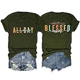 GAQEUWR Blessed Mom All Day Every Day Shirt, Blessed Mom Shirt, O-Neck Shirt for Women, Casual Summer Tops Blouse Navy Green