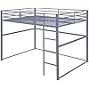 Heavy Duty Metal Loft Bed Frame, Space Saving Loft Bed with Safety Rails & Built-in Ladder for Kids, Teens, Adults, College Dorm, Studio Apartment, (Gray, Twin)