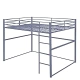 Heavy Duty Metal Loft Bed Frame, Space Saving Loft Bed with Safety Rails & Built-in Ladder for Kids, Teens, Adults, College Dorm, Studio Apartment, (Gray, Twin)