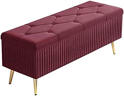 Tabouret de rangement pliable en velours rouge avec coffre à jouets - 2