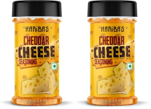 Image of HARIBAS Cheddar Cheese Powder Seasoning 50gm for Popcorn (All Purpose Seasoning) Pasta, Pizza, Fries & Vegetables (Pack of 2)