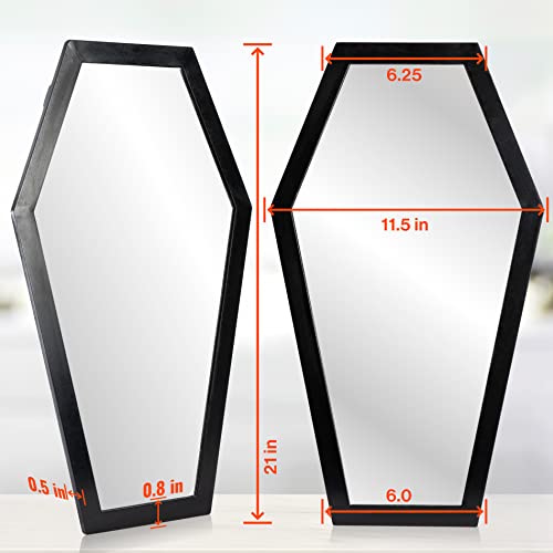 Gothic Curiosities Large Coffin Mirror - 21 Inch Gothic Decor For Bedroom Or Bathroom - Hooks And Hardware Included, Ready To Hang - Pair With Coffin Shelf #TOP2