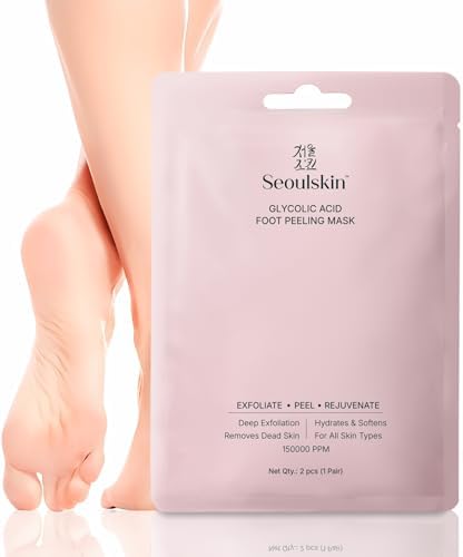 SeoulSkin Glycolic Acid Foot Peeling Mask (1 Pair), Korean Peeling & Exfoliating | Deep Exfoliation with Glycolic Acid, Removes Dead Skin, Cruelty-Free, Foot Peel Off Mask