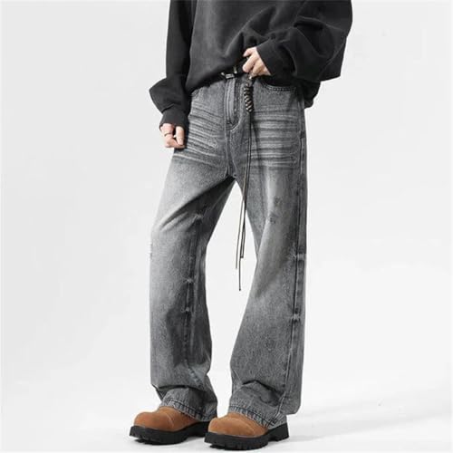 Men's Denim Pants Solid Color Washing Worn-Out Straight Trousers Wide Leg Loose Jeans2