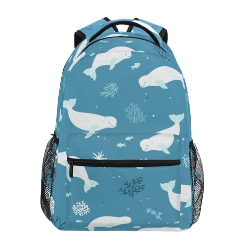 Cute Beluga Whales Boys Girls Kids School Backpacks Bookbag, School Bag Travel Backpack Daypack