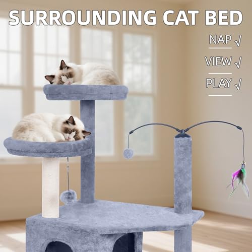 Árbol para gatos AIWIKIDE 57 pulgadas con hamacas y juguete miniatura 4