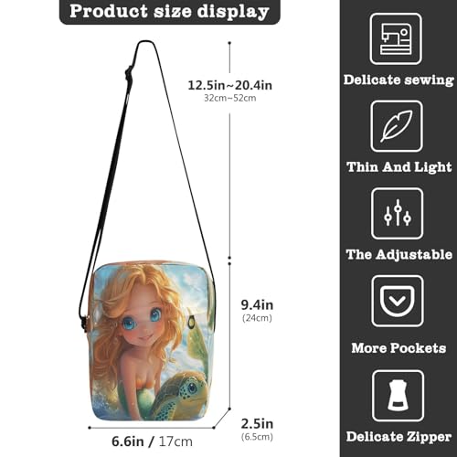 Crossbody Bag Mermaid Princess Turtle Messenger Bag for Women Men Purse Shoulder Bag Satchel Bag with Adjustable Strap 214B88003