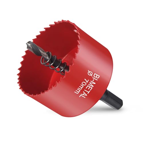 Flintronic Sierra de Corona Bimetálica de 70mm, Sierra de Corona 70mm Diámetro, Broca Perforadora para Madera y Metal, con Adaptador y Broca Piloto, para Aluminio, Aluminio, Hierro, Tubo de Plástico