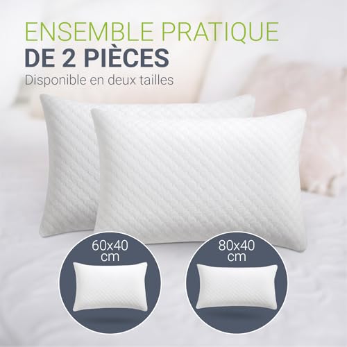 Lot 2 oreillers mémoire de forme 40x60 hypoallergéniques Juskys