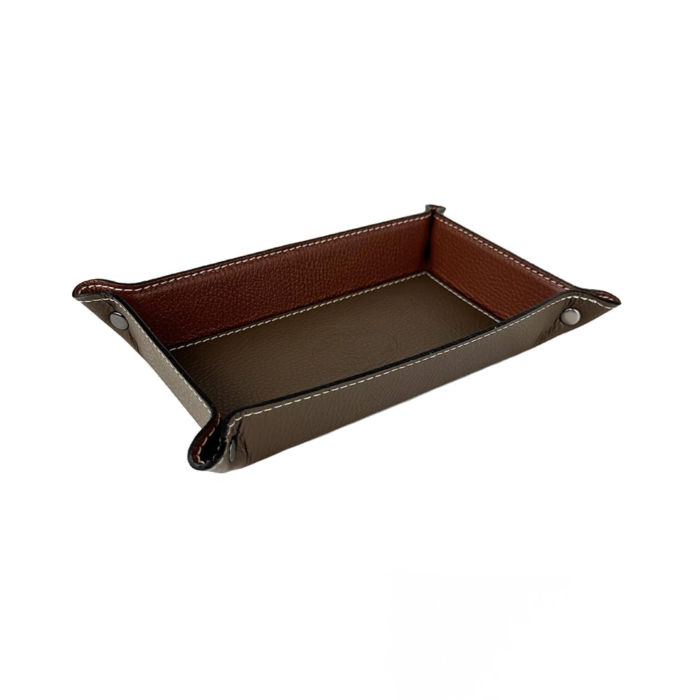 FrasiBags Vaciabolsillos de Piel Made in Italy, Bandeja de Valet Porta Objetos de Piel, Organizador de Escritorio Rectangular Medio (Taupe/Marrón)
