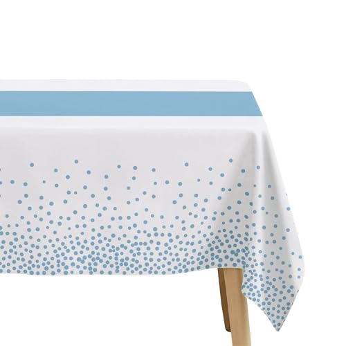 Image of White and Blue Party Decorations Tablecloth, 3 Pack Disposable Light Blue Dot Table Cover Printed Table Runner for Birthday Baby Bridal Shower Wedding Anniversary Graduation, 86in x 55in