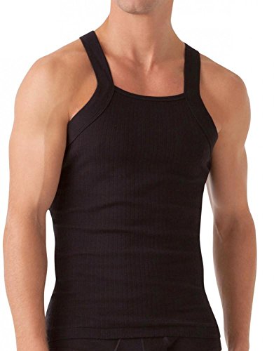 2(X)IST Men s Essential Cotton Square Cut Tank 2-Pack Deep Black, Medium