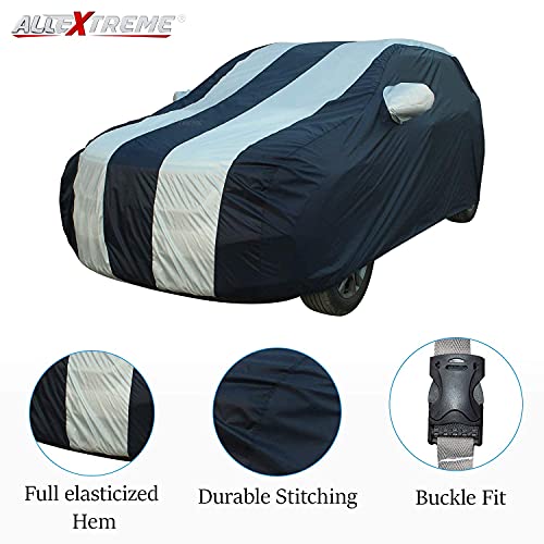 Image of Allextreme AK7005 Car Body Cover Compatible with Maruti Suzuki Alto K10 Custom Fit Dustproof UV Heat Resistant Indoor Outdoor Body Protection (Blue-Silver with Mirror)