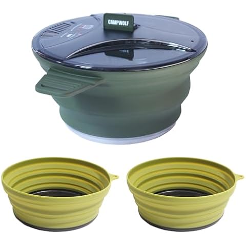 CAMPWOLF Collapsible Camping Cookware Mess Kit for Backpacking Gear,Portable Camping Pot and Bowls Set,Camp Kitchen Equipment Accessories (3), Dark Green Cover