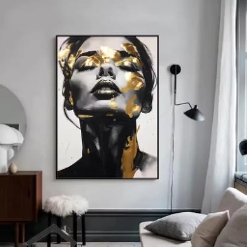 Peinture femme abstraite or et noir toile décoration intérieure - 2