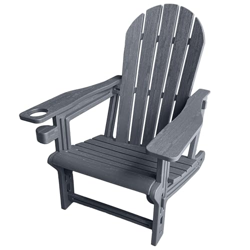 Yaangagpe Adirondack Garden Chair HDPE Adirondack Chairs with Cup Holder Outdoor Armchair Outdoor Fire Pit Chairs All-Weather Lawn Chair for Deck Patio Garden (Grey)