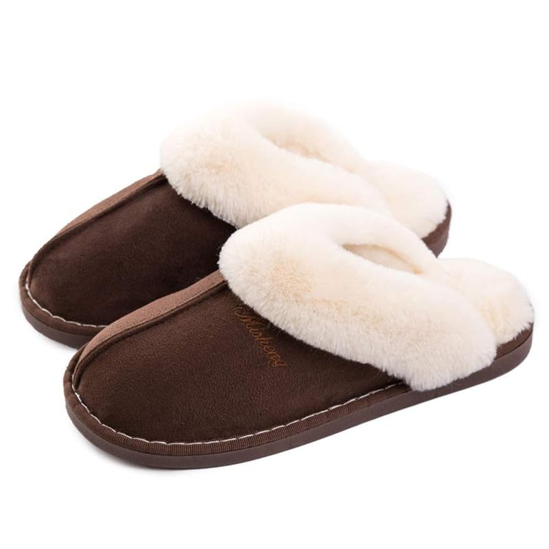 Womens Slipper Memory Foam Fluffy Slip-on House Faux Suede Fur Lined/Anti-Skid Sole, Indoor & Outdoor