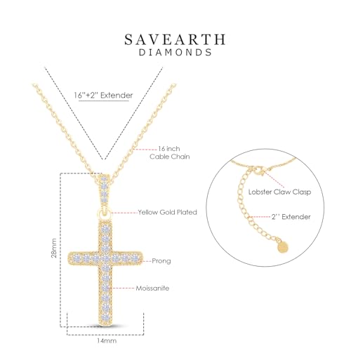18K Gold Plated Moissanite Cross Necklace | 0.36 Ctw Moissanite Diamond Jesus Christian Religious Crucifix Pendant Necklace for Men Women | 16"+2” Adjustable Chain2