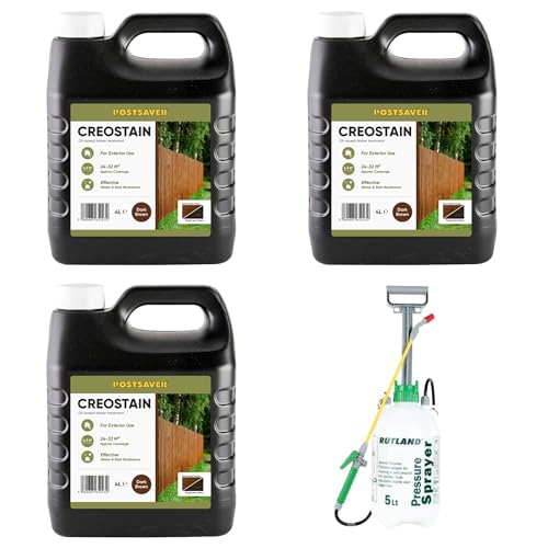 Postsaver Creostain Creocote & Sprayer | Oil Based Timber Wood Treatment | Creosote Substitute | Wood Stain and Preserver, Ideal for Fence Treatment | 12 Litre + Sprayer (Dark Brown)