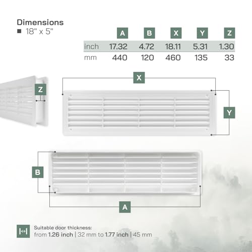 Miniatura 2 de Vent Systems 450 X 120 Mm, Paquete De 2 Registros De Aire Blancos Para Puerta, Rejillas De Ventilación De Dos Lados, Rejillas De Ventilación Interiores, Baño, Armario, Garaje A Través De La Puerta