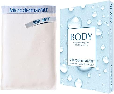MicrodermaMitt Deep Exfoliating Mitt Body Scrub –Dead Skin Remover Reveals Visibly Smoother Skin, Improves Uneven Skin Texture & Keratosis Pilaris, Premium Skincare,100% Natural Floss, Hypoallergenic