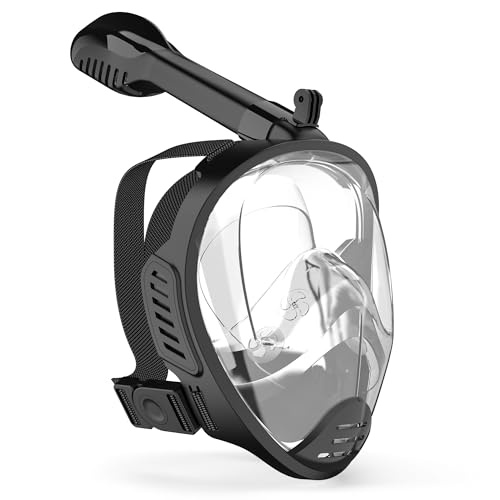 Máscara de snorkel de cara completa con sistema Dry Top, vista panorámica de 180 grados y soporte para cámara, respiración segura, anti-fuga y anti-vaho, equipo perfecto para adultos