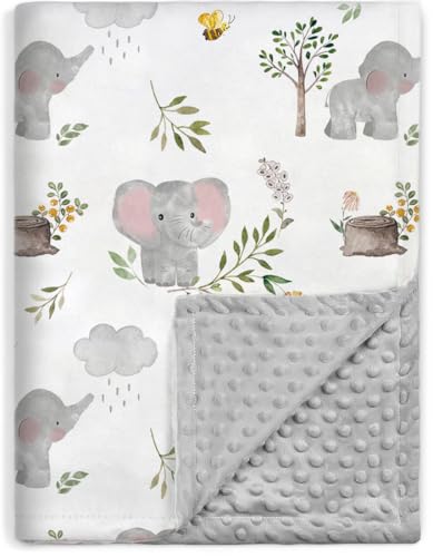 Image of BORITAR Baby Blanket for Boys Girls Super Soft Double Layer Minky with Dotted Backing, Lovely Grey Elephant Animal Design Blanket for Toddler Newborn 30 x 40 Inch(75x100cm)