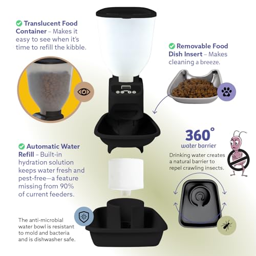Automatic Dog & Cat Food Feeder with Water Dispenser – Smart Pet Feeder with Portion Control, OLED Display, Anti Jam Design, Battery Operated Dispenser for Medium Pets - Black - Image 6