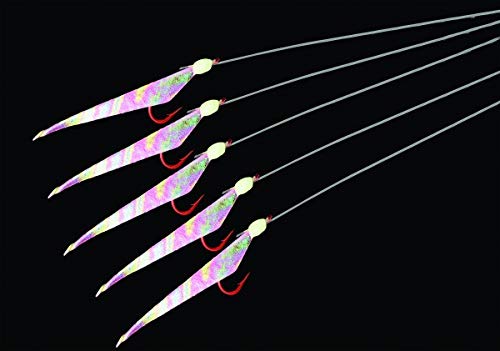 MustadUp Fluoro Sabiki Rig Fishing Terminal Tackle (1 Pack), Red Fish Skin, Size 12