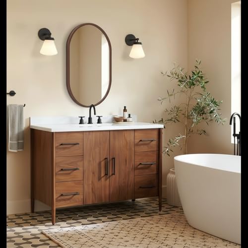 Image of Oval Wall Mirror with Durable Wooden Frame - 24 inchx16 inch (Brown) | Modern Decorative Wall Hanging Mirror for Bathroom, Basin, Living Room, Hostel Room & Dressing Table