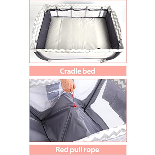 Soqte Foldable Luxury Nursery Baby Center, Multi Functional Movable Bed With Removable Diaper Table, Bed Net, Lovely Toys, Storage Bag, Portable Travel Crib With Wheels #TOP2