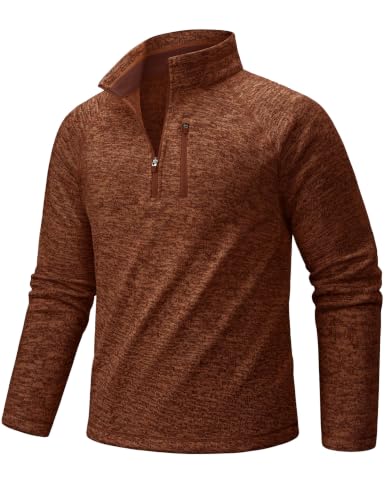 Image of TACVASEN Jumpers Warm Fleece Quarter Zip Thermal Casual Top Brick Red L