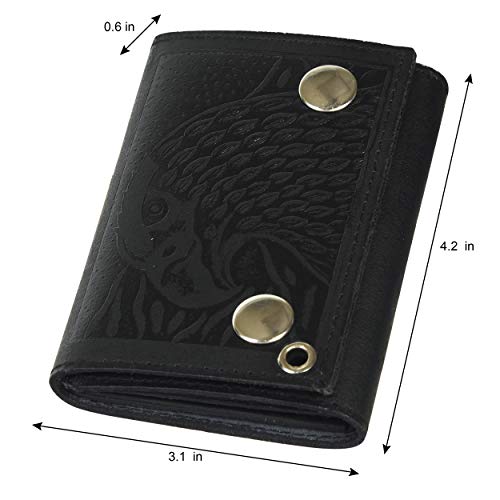 Trifold Biker's Large Wallet ID Card Holder With Chain Genuine Leather4