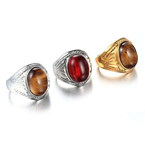 Oakky Unisex Stainless Steel Vintage Oval Gemstone Ring Gold Brown Size 9 #TOP2