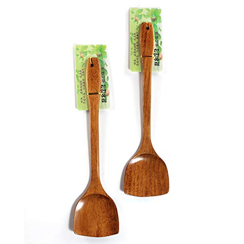 Linwnil Wooden Spatula For Cooking Nonstick, Kitchen Wok Spatula Utensil Set,15" Wooden Turner Serving Tool For High Heat Stirring In Nonstick Pans (2Pcs -Wooden Spatula D) #TOP3