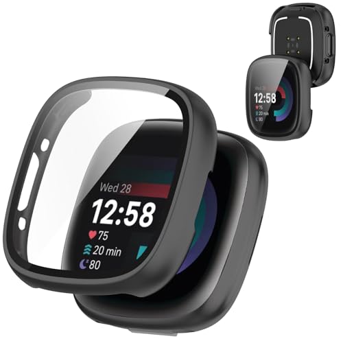 AIYYXX For Fitbit sense2 /Fitbit versa4 �J�o�[ 3D���p�G�b�W �����^ PC+�K���X�f�� ��̌^ Fitbit sense2 /Fitbit versa4 �P�[�X �Ή� �����[�d�\ �[�d�⏕��t�� �����ߗ� �L�Y�h