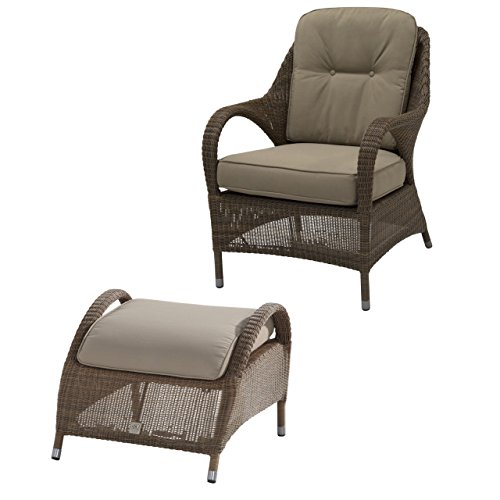 Preisvergleich Produktbild 4Seasons Outdoor Sussex living Sessel mit Fußhocker Polyloom taupe inkl Kissen